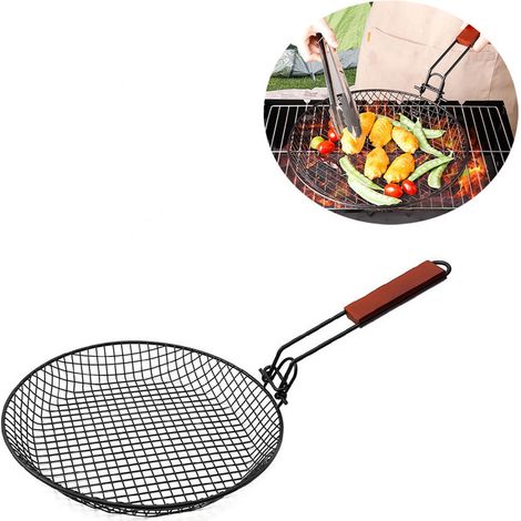 Panier de Gril Acier Ronde Panier à Griller Ergonomique pour Barbecue Extérieur Accessoire pour Viande Facile (1/4)