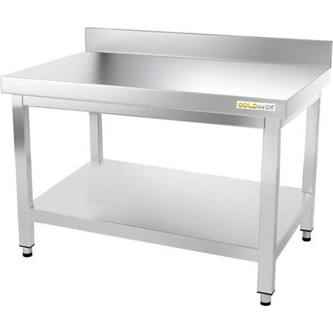 Table de travail en inox soubassement 1200 x 600 mm adossée PREMIUM - GOLDINOX (1/4)