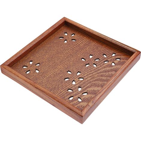 Plateau en bois traditionnel pour servir thé, café, fruits et snacks, plateau rectangulaire 18x18 cm pour maison et restaurant. (1/5)