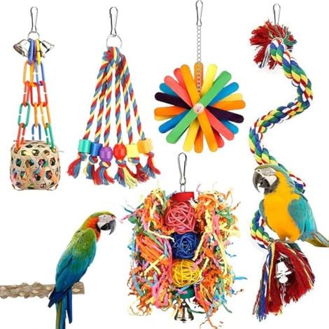 Jouets pour Oiseaux Perchoir en Corde pour Conures Jouet à Suspendre en Papier Déchiqueté Accessoires à Macher pour Cage à Oiseaux, Perroquet, Perruche, Calopsitte, Inséparable (1/4)