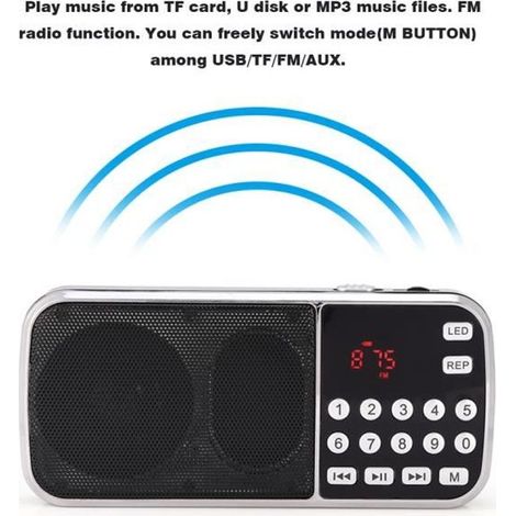 Radio FM, Lecteur de musique numérique portable, Haut-parleur LED, Prise en charge de lampe de poche Radio FM Carte TF USB AUX-DUO (1/3)