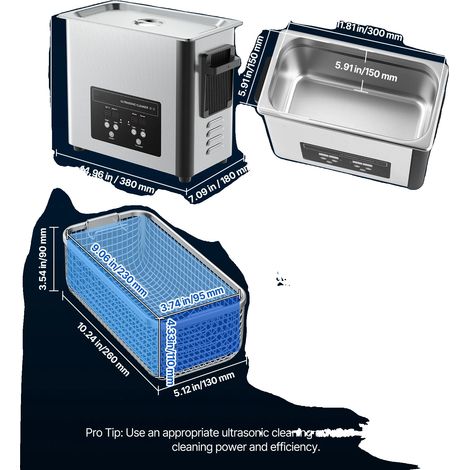 Nettoyeur Ultrasonique, Construction en Acier Inoxydable, Outil de Nettoyage Polyvalent, 6L (1/2)