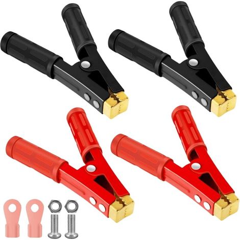 Crocodile clips, 4 pieces 1000A Copper crocodile clips for car battery jump starter (Red and Black) (1/5)