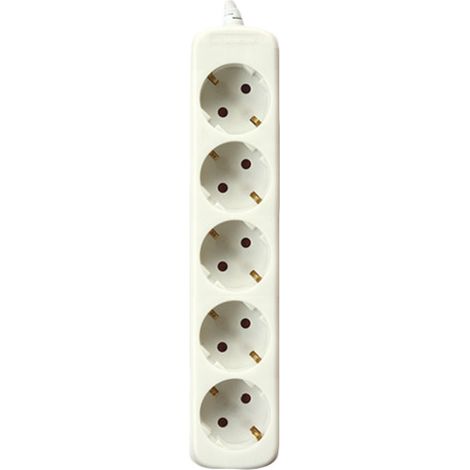Bloc multiprises de 5 Fiches sans interrupteur Câble de 1,5m Couleur Blanc