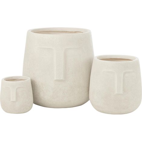 Lot de 3 Cache-Pots Déco "Moai" 45cm Blanc