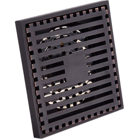 Bonde de douche carrée vintage noire artistique 10 x 10 cm avec filtre anti-cheveux et anti-odeurs (4 pièces) (1/5)