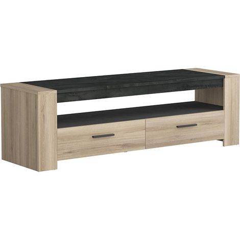 Meuble TV 2 tiroirs décor chêne et noir - SCHEFFY (1/5)