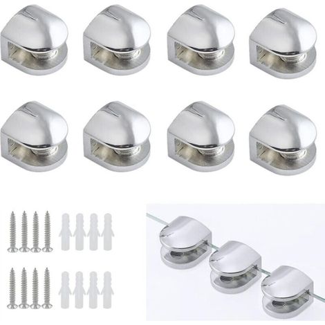 Ineasicer 8-Piece Glass Clamp Set, Adjustable Zinc Alloy Glass Clamp, Shelf Support for Shelves 5-8 mm Thick, Silver (1/5)
