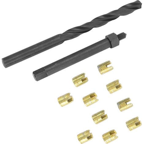 Kit de réparation de filetage M4x0,7 (12 pièces) avec outil de perçage hélicoïdal et inserts autotaraudeurs (1/5)