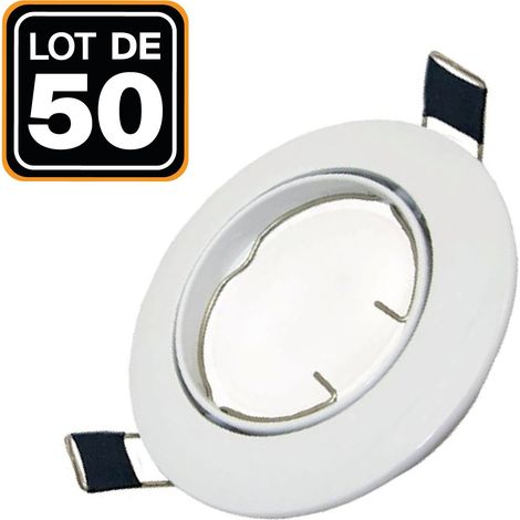 Europalamp – Lot de 50 supports encastrables orientables pour spot LED rond blanc – Diamètre 90mm – Trou de coupe 65mm – Installation facile dans plafonds (1/4)