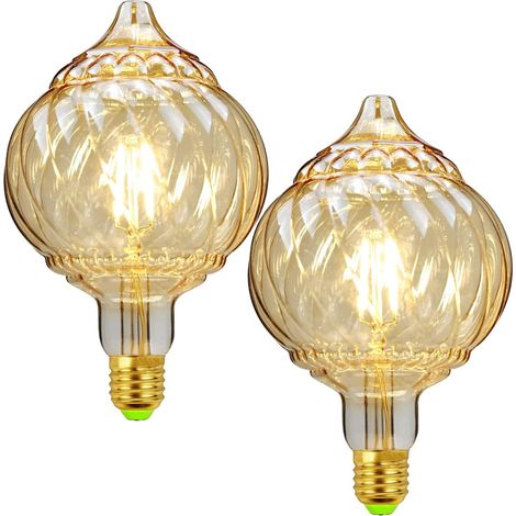Bombilla LED retro de 4W, luz blanca cálida 2700K, bombilla esférica de cristal grande, 220/240V, bombilla decorativa especial, paquete de 2 (1/5)