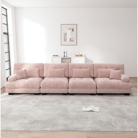 Divano angolare modulare 4 posti rosa in ciniglia con seduta profonda e cuscini inclusi (1/5)