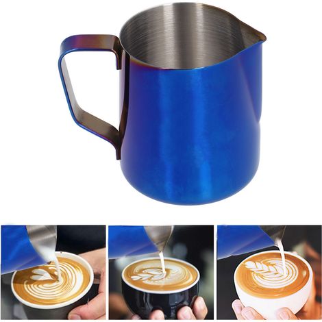 Latte-Art-Kaffeebecher aus Edelstahl 304 mit spitzem Ausguss, Messbecher, Milchaufschäumer, titanblau, 600 ml (1/5)