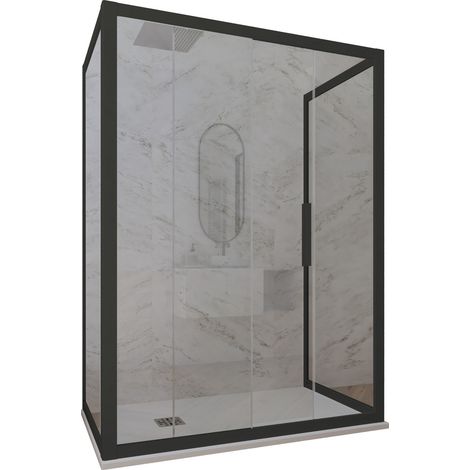 3-seitige Duschkabine 90x150x90 Klarglas Matt-Schwarz Deco Trio