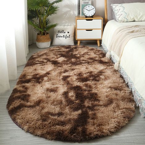 Tapis marron tie-dye, peluche ultra douce, tapis rond moderne et moelleux, tapis de décoration d'intérieur antidérapant - 60180 cm