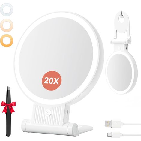 Miroir Grossissant Lumineux LED 20X/1X Rechargeable, Blanc (1/5)
