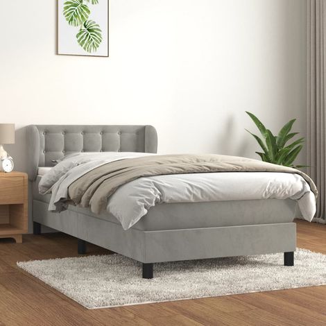 Lit à sommier tapissier et matelas, Lit simple, Lit adulte Gris clair 100x200cm Velours GSW41177 (1/5)