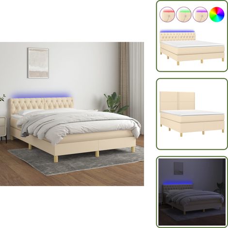 Cama con cabecero ajustable - vidaXL Cama box spring con colchón y LED tela crema 140x200 cm - Cama con tira LED