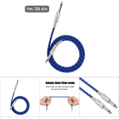 Câble Guitare Mono 6.35mm Mâle à Mâle 1m pour Instruments Électriques (1/5)