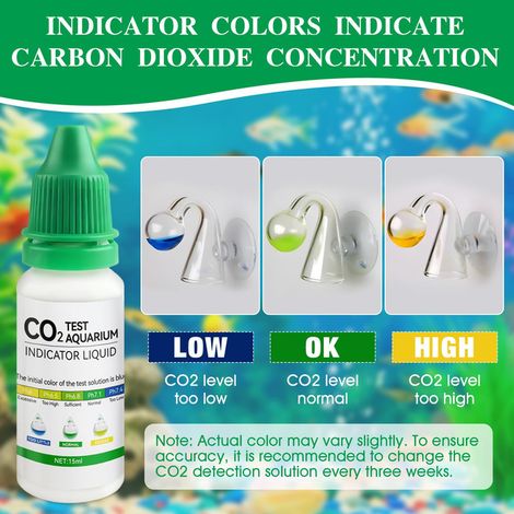 Kit de Test CO2 pour Aquarium - Indicateur de Niveau de Dioxyde de Carbone pour Plantes et Poissons en Eau Douce - Moniteur en Verre avec Ventouse et Solution de Test 15ml (1/5)