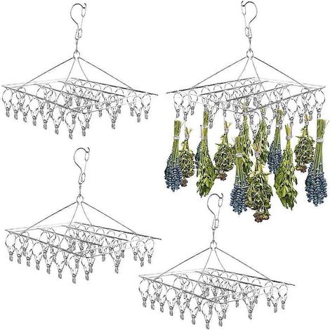 Séchoir à herbes suspendu en acier inoxydable (4 pièces) avec 30 crochets, gain de place pour des herbes fraîches et aromatiques (1/5)