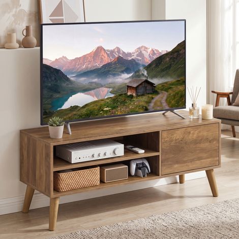 Meuble TV avec Rangement, Meuble Bas Salon, Pieds en Bois, 120 x 40 x 49 cm, Marron chaud (1/5)