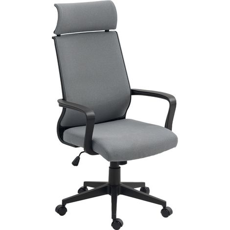 Bürostuhl 60.5x69x109-117 cm dunkelgrau Polyester mit hoher Rückenlehne, Kopfstütze, Armlehnen und Wippfunktion (1/4)