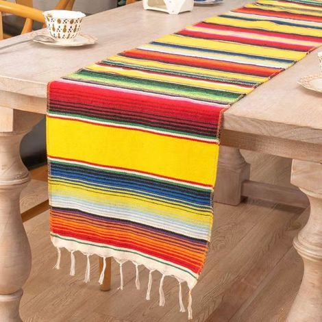 Chemin de table de style mexicain de 108 x 14 pouces, grande décoration pour une fête mexicaine, chemin de table en pur coton