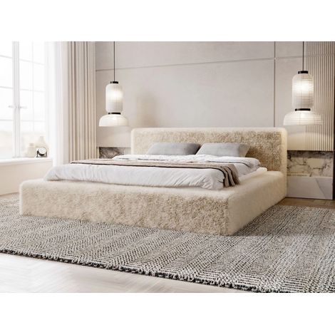 Lit rembourré avec rangement 140x200 peluche beige Enjoy (1/5)