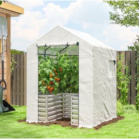 Serre à tomates 141x141x190 cm en acier blanc, modulable 2-en-1 pour jardin, FloraGrace (1/5)