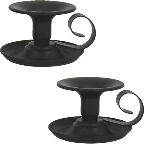 Bougeoir 2 Pièces en Fer Forge Noir Chandelier avec Poignée et Plateau Vintage Candélabres Decoration Table pour Mariage Fête Noël Anniversaire (1/5)