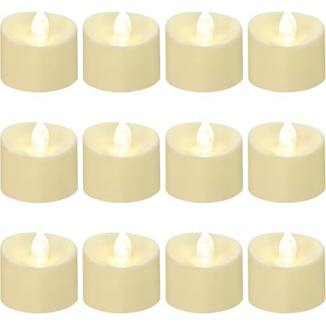 bougies chauffe plat LED flamme scintillante ultra-réaliste, 200+ heures (24 Blanc chaud, Socle ivoire) (1/5)