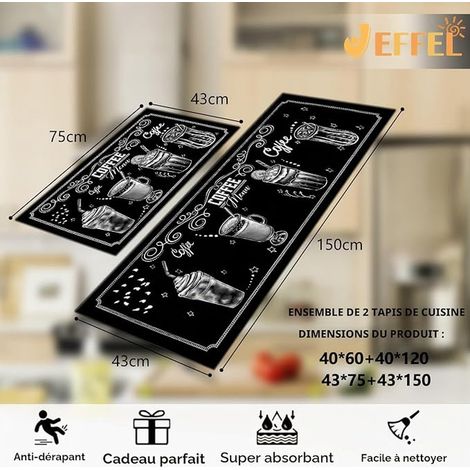 Kitchen Rugs Non-Slip Washable Anti-Fatigue Kitchen Mats for Home Office Standing Office Decoration (D, 43 x 75 + 43 x 150 cm) (1/2)
