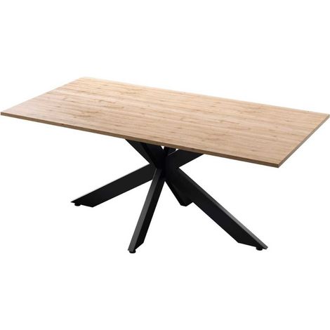Table repas plateau aspect bois Cadiz pieds araignée en métal noir - ATHENA (1/5)