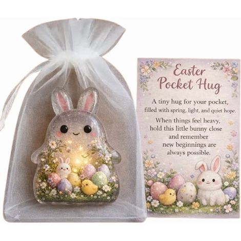 Ornement Lapin De Pâques - Avec Carte De Voeux - Lumineux - Pour Poche Ou Bureau - Set De 1 Pièce (1/5)
