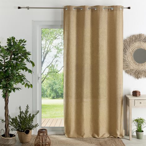 Rideau natté uni ficelle 140x260 cm – 100% polyester – 8 œillets ronds – Lavable en machine à 30°C – Prêt à poser (1/3)