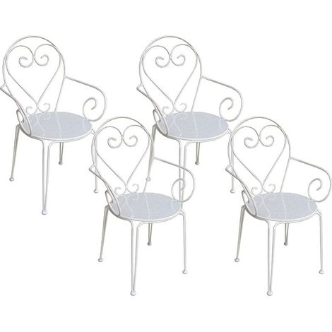Lot de 4 fauteuils de jardin empilables en métal façon fer forgé  - Blanc - GUERMANTES de MYLIA