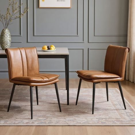 Wahson Dining Chairs 2Pcs in PU Leather Modern Industrial Kitchen Chairs with Backrest for Living Room Restaurant, Brown (1/5)
