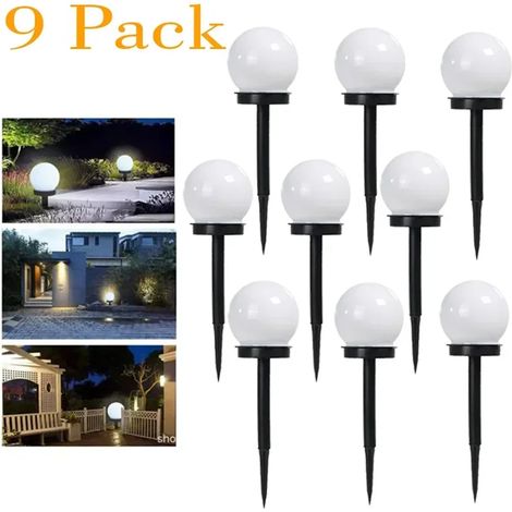 Lot de 9 lampes LED solaires étanches pour jardin, éclairage extérieur, éclairage de rue, guirlande lumineuse solaire, lampe de pelouse ou de cour. (1/5)