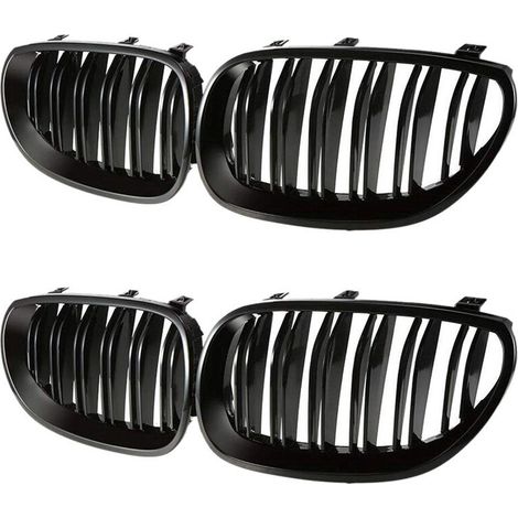 Parrilla deportiva de doble lama para el capó del parachoques delantero de BMW Serie 5 E60 E61 (2003-2009) (2 piezas de repuesto) (negro mate)