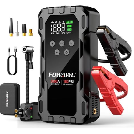 Booster Batterie Voiture avec Gonfleur 10-en-1 Démarreur Batterie 8000A 26800mAh Gonfleur Pneus Voiture 160psi Arrêt Automatique Mode Forcé Basse Tension (1/5)