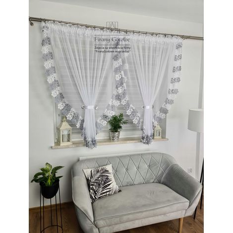 Tenda con pizzo guipure grigio 400/180 cm (1/5)