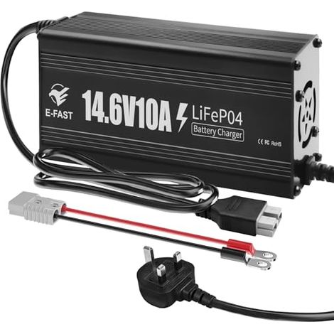 12V 10A Lithium Battery Charger 14.6V LiFePO4 Battery Charger Smart Charger with Anderson Connector Indicator Special for Lithium LiFePO4 Deep Cycle Rechargeable Batteries of Boat, RV, British Standar (1/5)