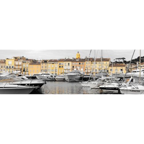 Tableau sur toile port Saint-Tropez 30x97 cm - Impression sur Toile Murale Décorative - Image imprimée en HD sur Toile - Toile sur Châssis en Bois FSC - Fabriqué en France (1/4)