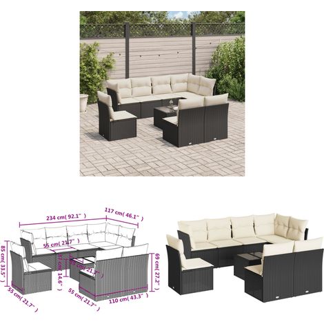 Salon de jardin 9 pcs avec coussins noir résine tressée - Ensemble Salon De Jardin - Meuble De Jardin - Salon De Jardin Design - Mobilier De Jardin Résistant - Canapé Jardin - Home & Living (1/3)
