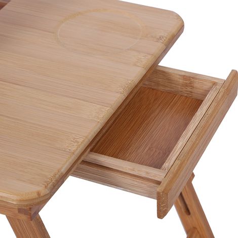 Support de lit pliable et portable en bambou pour ordinateur portable, table de chevet réglable avec tiroir (1/5)
