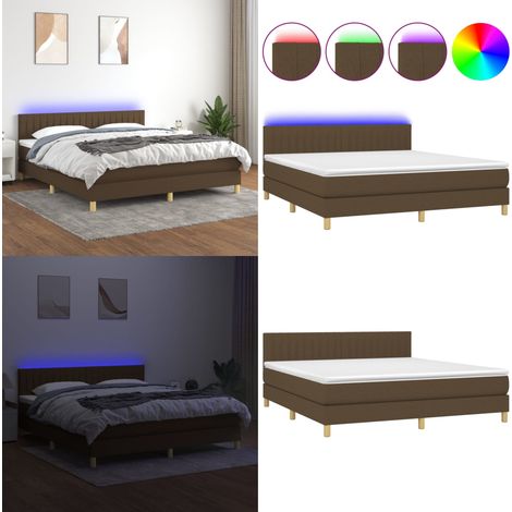 Sommier à lattes de lit matelas et LED Marron foncé 180x200cm - Sommier Tapissier - Lit Plateforme - Lit Avec Led - Matelas À Ressorts Ensachés - Têtière Ajustable - Home & Living (1/5)