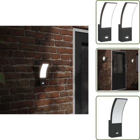 LED-Außenwandleuchten mit Sensor 2 Stk. Schwarz Aludruckguss - LED-Lampe - Außenbeleuchtung - Wandleuchte - Bewegungsmelder - Gartenlicht (1/5)
