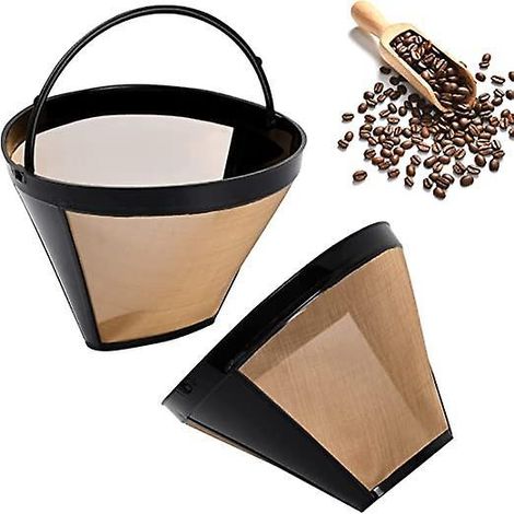 filtre Caf 2pcs, Filtre Caf Permanent Universel, Tasse Caf Lavable Et Rutilisable En Acier Inoxydable, Filtre Dor Avec Poigne - Accessoires De (1/5)