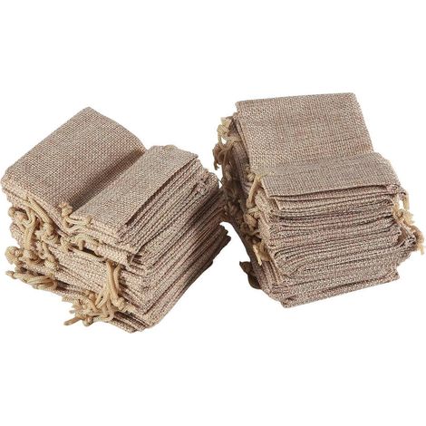 Lot de 50 petits sacs en toile de jute avec cordon de serrage, 7,6 x 10,2 cm, réutilisables pour ranger les sachets de thé. (1/5)